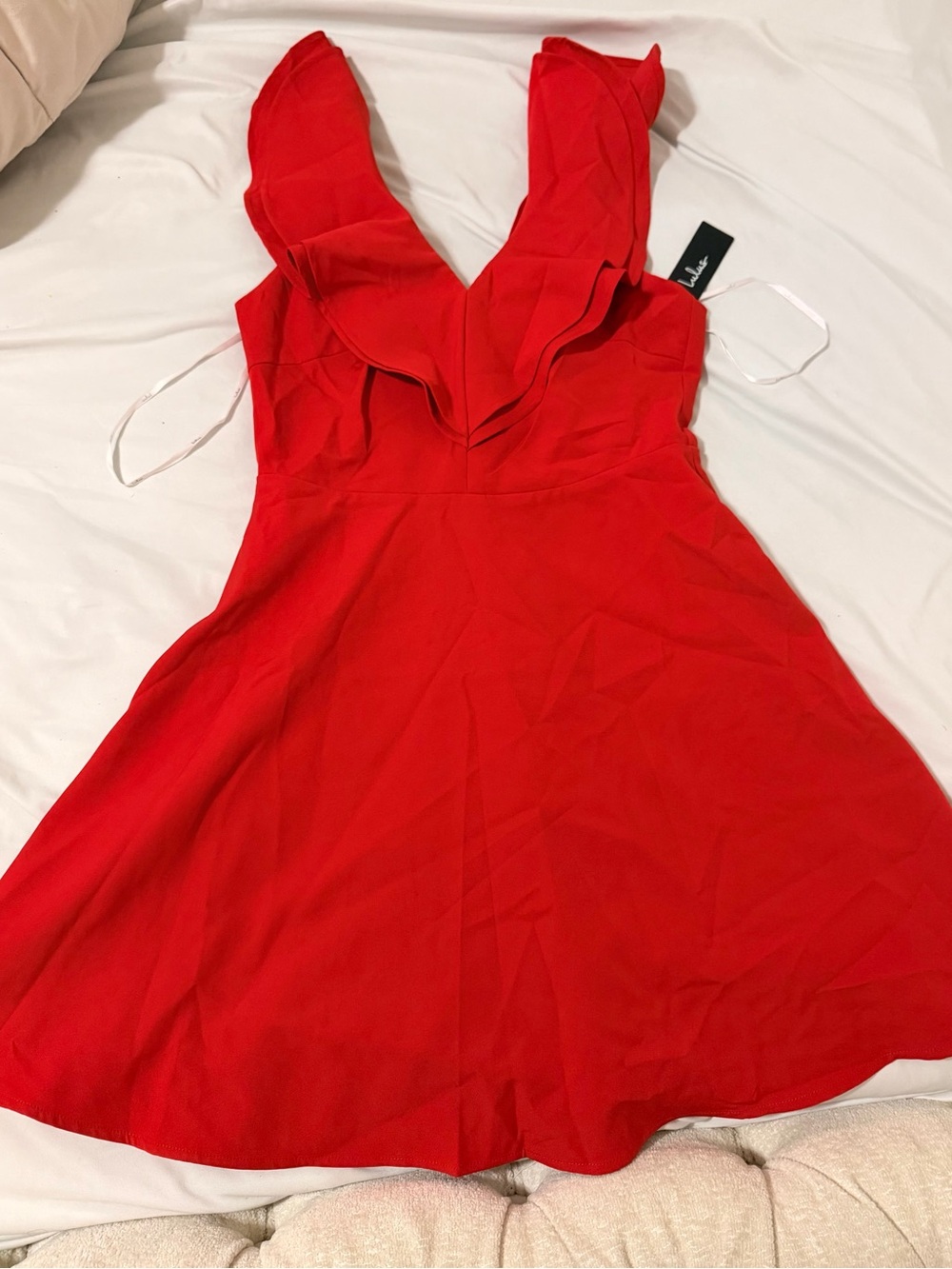 Lulu's Red Ruffle V-Neck Mini Dress